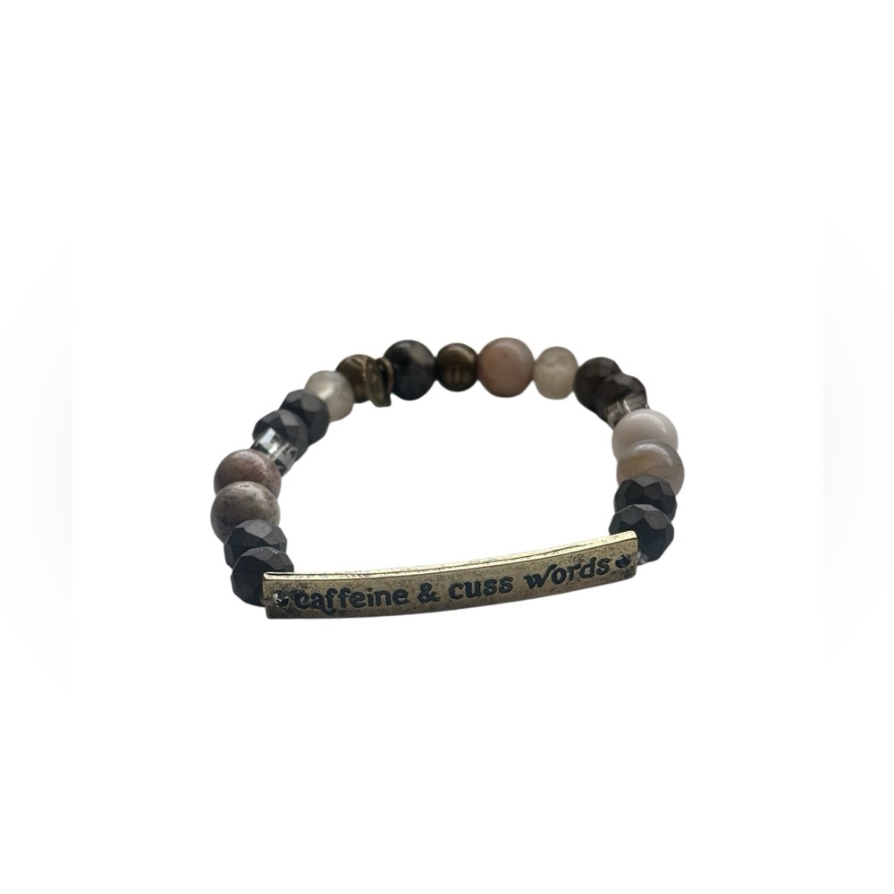 Caffeine And Cuss Words Sassy Semiprecious Stone Beaded Bracelet NEW Bronze